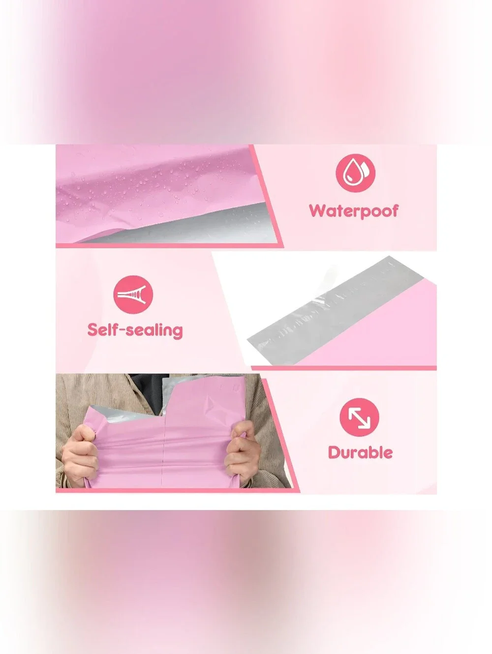 Poly Mailers 12x15.5 50ct Shipping Bags for Small Business PINK Upgraded